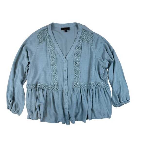 Lane Bryant Tops - Lane Bryant 24 Boho Peplum Blouse Rayon Crochet Lace Trim